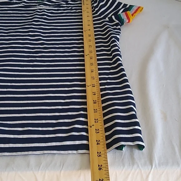 Boden Navy Blue White Striped T Shirt Rainbow Cuffed Short Sleeves Size 10 - Picture 8 of 10